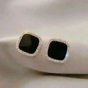 New Black Square Geometric Earrings With Rhinestone
